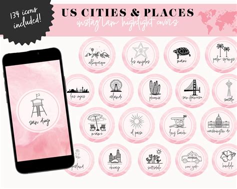 Travel Instagram Highlight Covers Popular Us Cities And Etsy