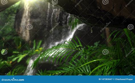Closeup Of Water Drops Underneath The Cave With Blur Background Of
