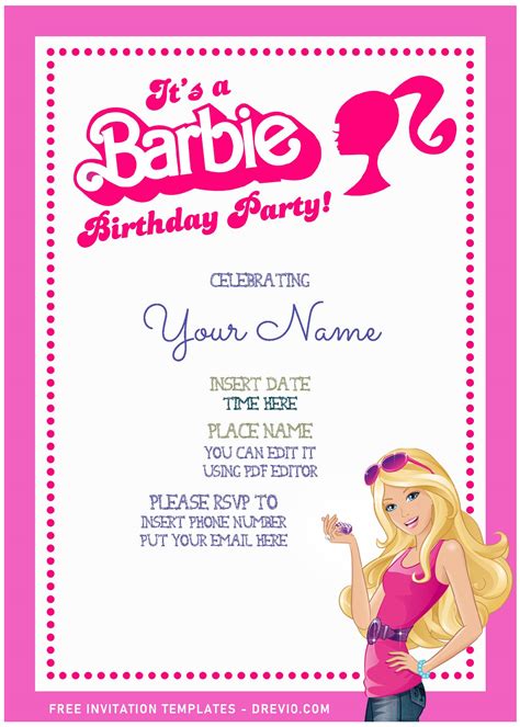 Free Editable Pdf Chic Fashionable Barbie Girls Birthday Invitation Templates Download Hundreds