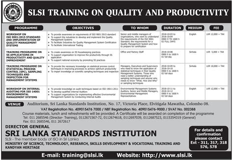 SLSI Training On Quality And Productivity Sri Lanka Standards