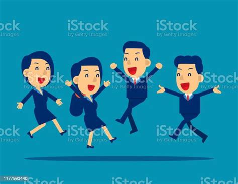 Happy Office Workers Jumping Up Concept Business People Vector