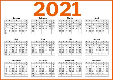 12 Month Printable 2021 Calendar Printable Calendar 2023