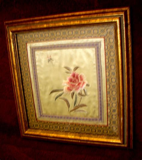 Chinese Hand Embroidered Art Silk Tapestry Featuring Butterfly