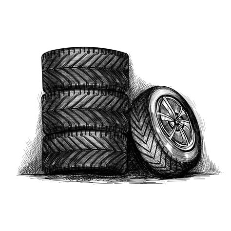 Hand Draw Realistic Complete Set Tire Sketch Design 4938847 Vector Art