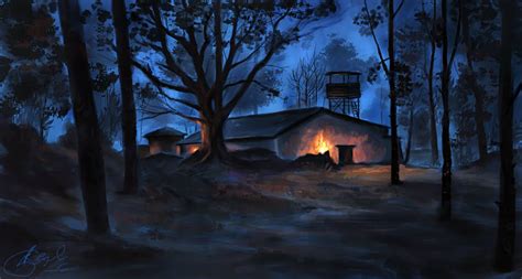 Digital Canvas Digital Painting Of Dark Forest Light