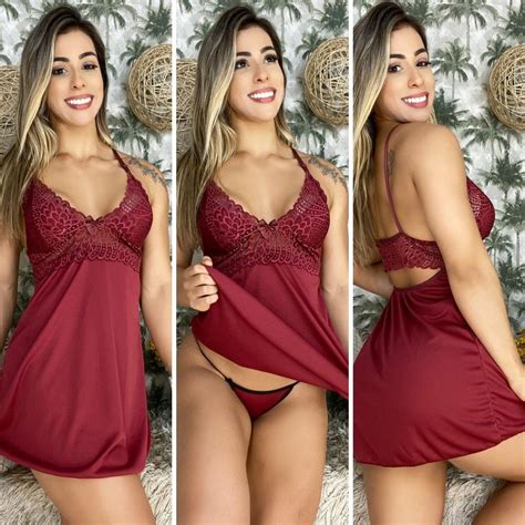 Pijama Feminino Sexy Camisola Com Renda Linha Luxo Acompanha Brinde Calcinha Shopee Brasil
