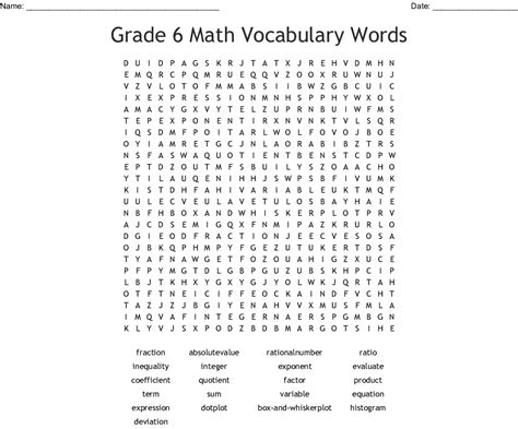 Grade 6 Math Vocabulary Words Word Search Wordmint