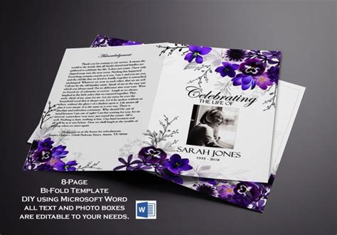 Ledger Size 8 Page Bi Fold Funeral Program Purple Orchids 17 X 11