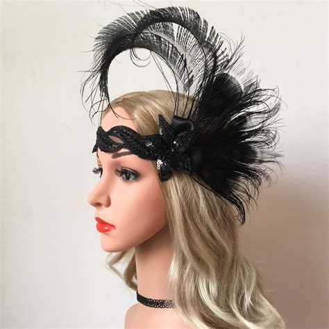 Retro 1920s Flapper Headband Great Headpiece Peacock Feather Headwear