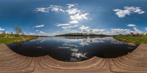 Full Seamless Spherical Hdri 360 Panorama View On Wooden Pier Of Lake