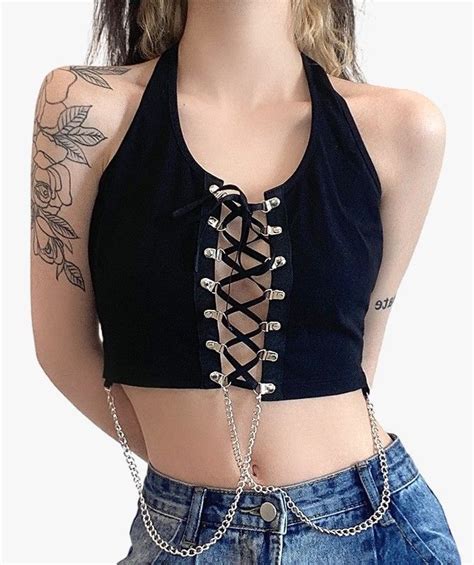 Lace Up Tank Top With Metal Chains In 2021 Lace Up Tank Top Tank Tops Tops