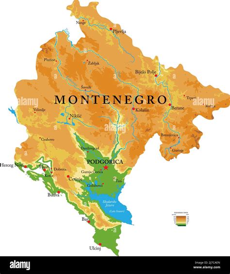 Highly Detailed Physical Map Of The Montenegroin Vector Formatwith