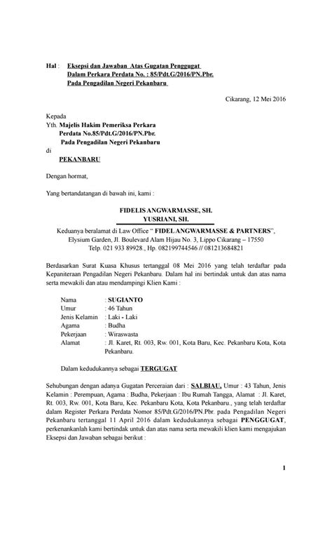 Contoh surat gugatan perceraian di pengadilan negeri ~ berikut adalah contoh konsep surat gugatan yang mungkin sangat anda butuhkan, baik nantinya perkara gugatan perceraian tersebut diajukan memakai jasa advokat/pengacara perceraian, atau mengajukan sendiri (inperson). Contoh Surat Gugatan Perdata - Guru Paud