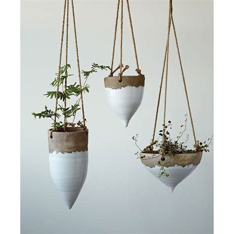 White Colorblock Hanging Planter With Jute 3r Studio Indoor Planters