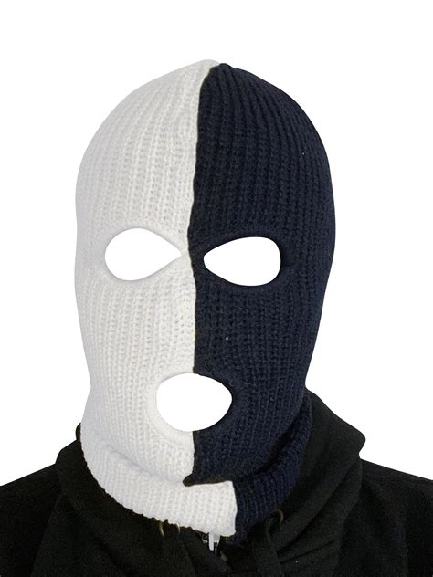 Ski Mask White And Black Two Tone 3 Holes Half White Half Etsy Australia