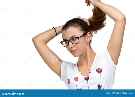 Teenager Girl With Glasses And Ponytail Stock Photo Image Of Chair