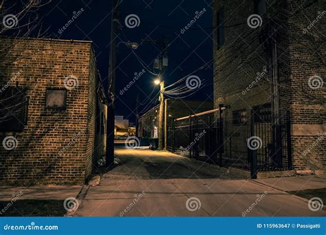 Dark And Eerie Urban City Alley At Night Stock Image Image Of Alley