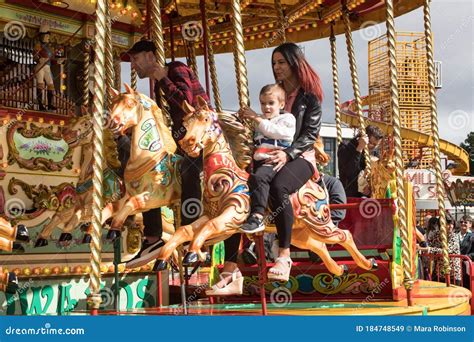 Carousel Horse In Amusement Park A Close Up Of A Horse Carousel At The