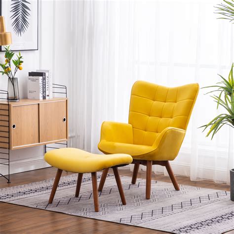 Roundhill Furniture Leiria Chair And Ottoman Sets Yellow