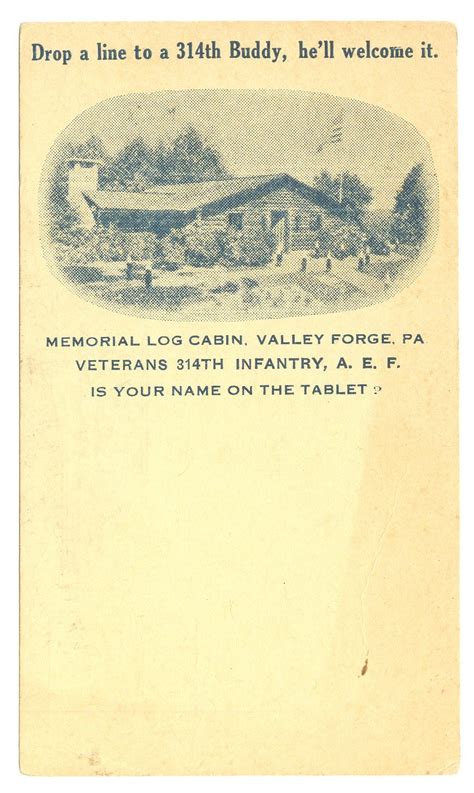 Log Cabin Memorial Veterans 314th Infantry Regiment Aef Postcards