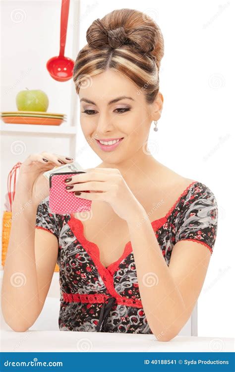 Beautiful Housewife With Purse And Money Stock Image Image Of Dollar