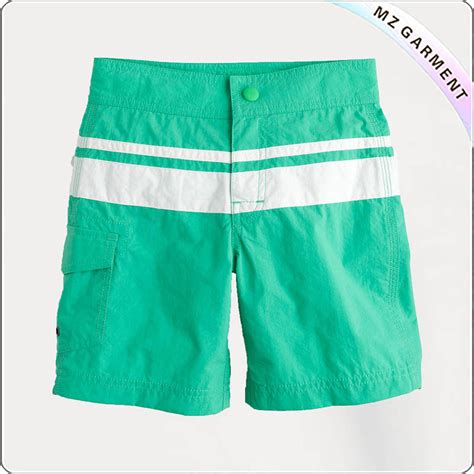 Boys Green Beach Short Pants Side Pocket White Stripes Topper