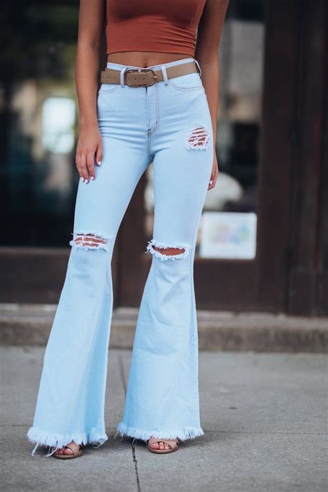 Rodeo Distressed Bell Bottoms Light Wash In 2020 Bell Bottoms Crop