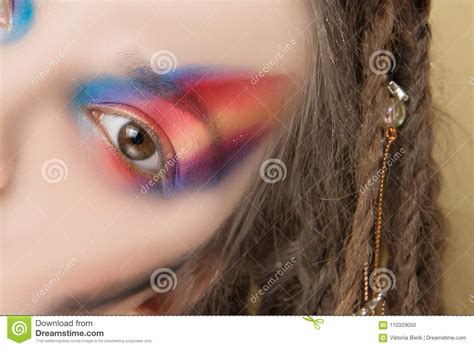 Part Of Face Of Model With Colorful Abstract Makeup And