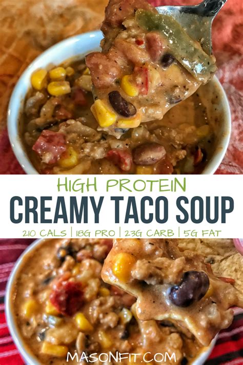 A low calorie, high protein taco soup recipe with tons of veggies, nutrients, and flavor. It's ...