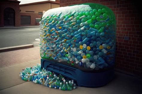 Premium Ai Image Plastic Bottle Garbage Bin Overflowing With Plastic