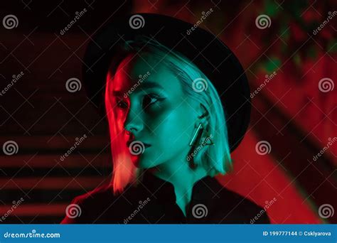 Millennial Enigmatic Pretty Woman With Blond Dyed Hairstyle Near