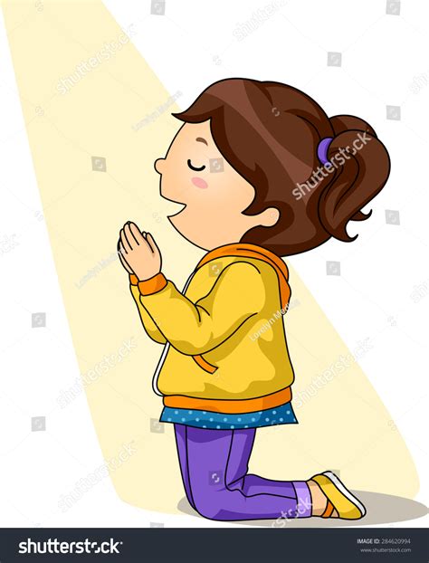 Illustration Little Girl Kneeling While Praying Stock Vector Royalty
