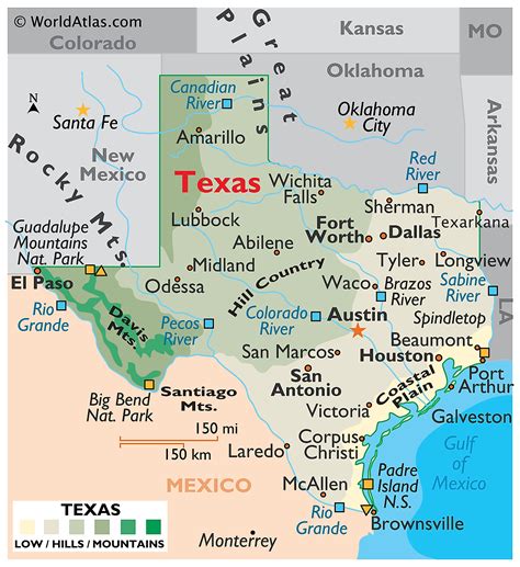 Physical Map Of Texas Physical Map Of The State Of Texas Showing