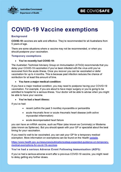 General Covid 19 Vaccine Exemptions Fact Sheet Australian Government