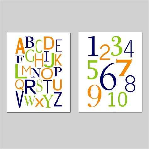 Alphabet And Numbers Set Of Two 8x10 Prints Kids Wall Art Etsy