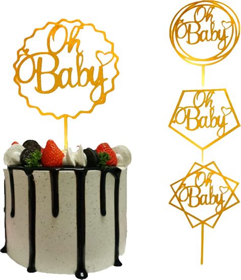 4 Pack Oh Baby Cake Topper Acrylic Glitter Gold Baby Shower Decorations