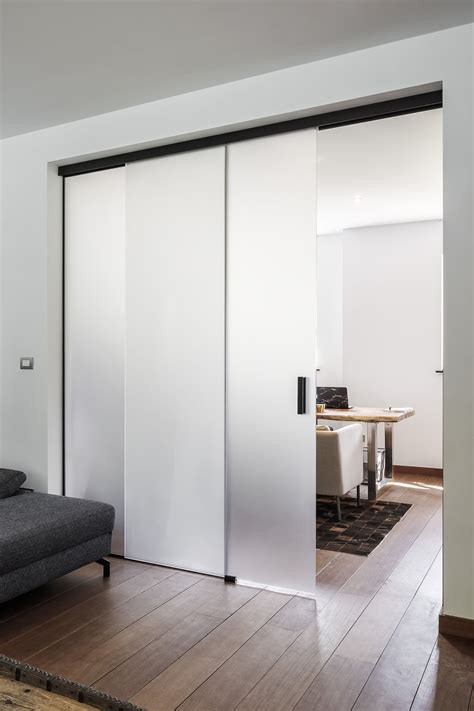 Elegant Frosted Glass Sliding Door With Fixed Glass Partition By