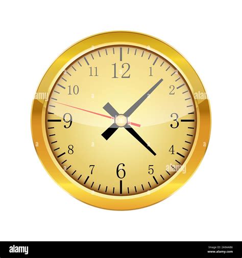 Gold Glossy Clock Vector Illustration Clock Icon Isolated Stock