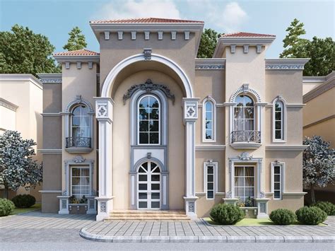 Villas Exterior On Behance Classic House Design Facade House