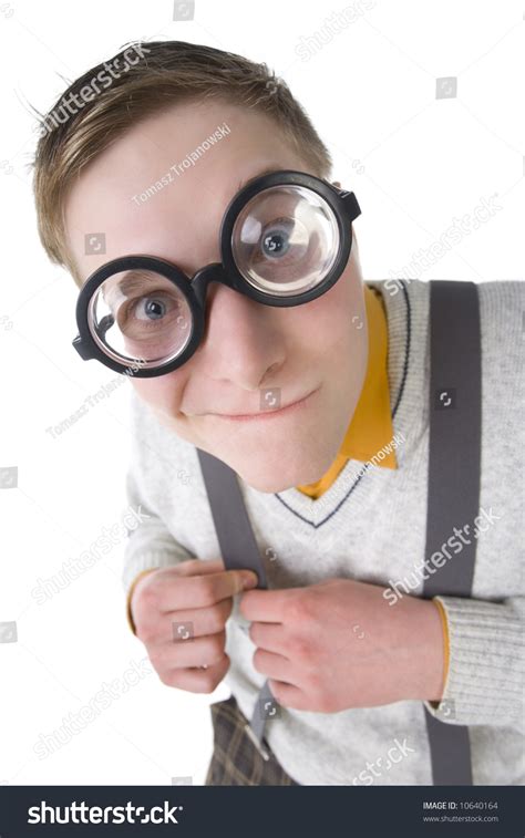 Shy Nerd Funny Glasses Smiling Looking Stock Photo 10640164 Shutterstock