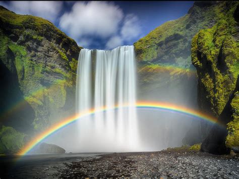 Waterfall And Rainbow Wallpaper Hd Waterfall Skogafoss