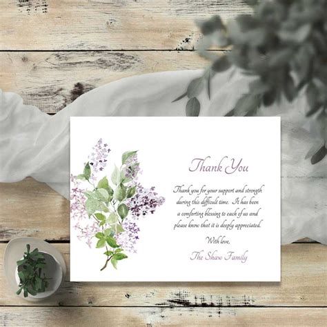 Sympathy Thank You Card Lilac Customized With Your Message