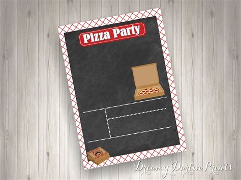 Blank Diy Pizza Party Chalkboard Invitation Template 5x7 Etsy
