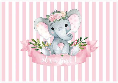 Girl Elephant Baby Shower Backdrop Pink Flower Elephant Photography