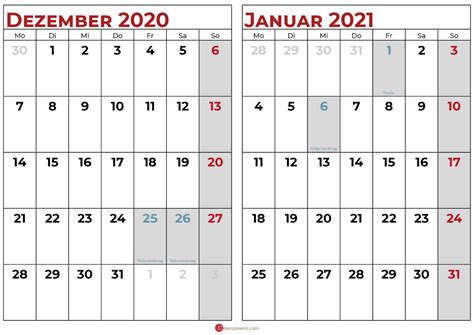 Kalender Dezember 2020 Januar 2021 2021 Calendar Calendar Printables