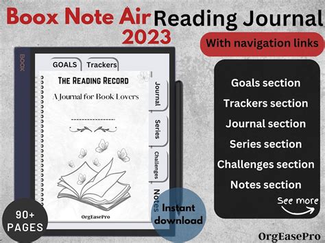 Boox Note Air Reading Journal Reading Log Planner 2023 Instant