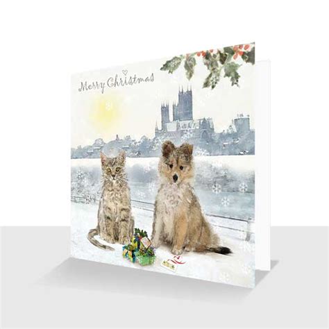 Cat And Dog Christmas Card Hand Finished Paradis Terrestre