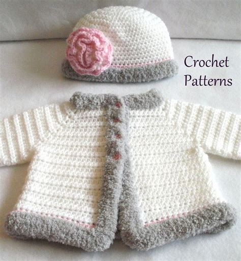 Crochet Pattern Baby Sweater And Hat Patterns The Laura Baby Etsy Uk