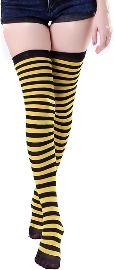 Hde Womens Opaque Solid And Striped Thigh High Stockings