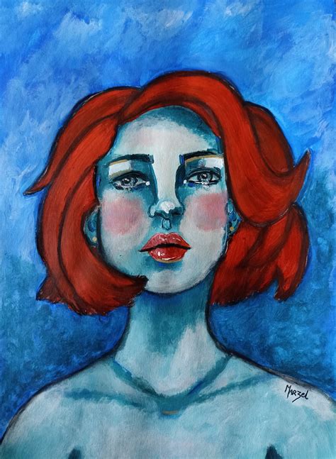 Peinture Portrait De Femme Bleu 2